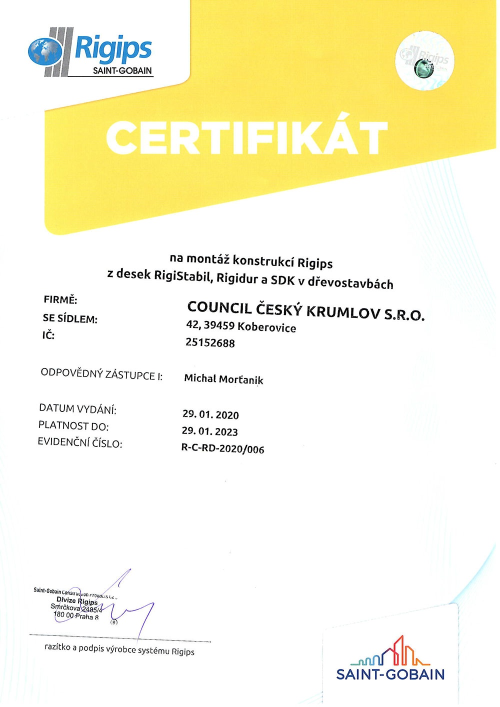 Certifikát RIGIPS